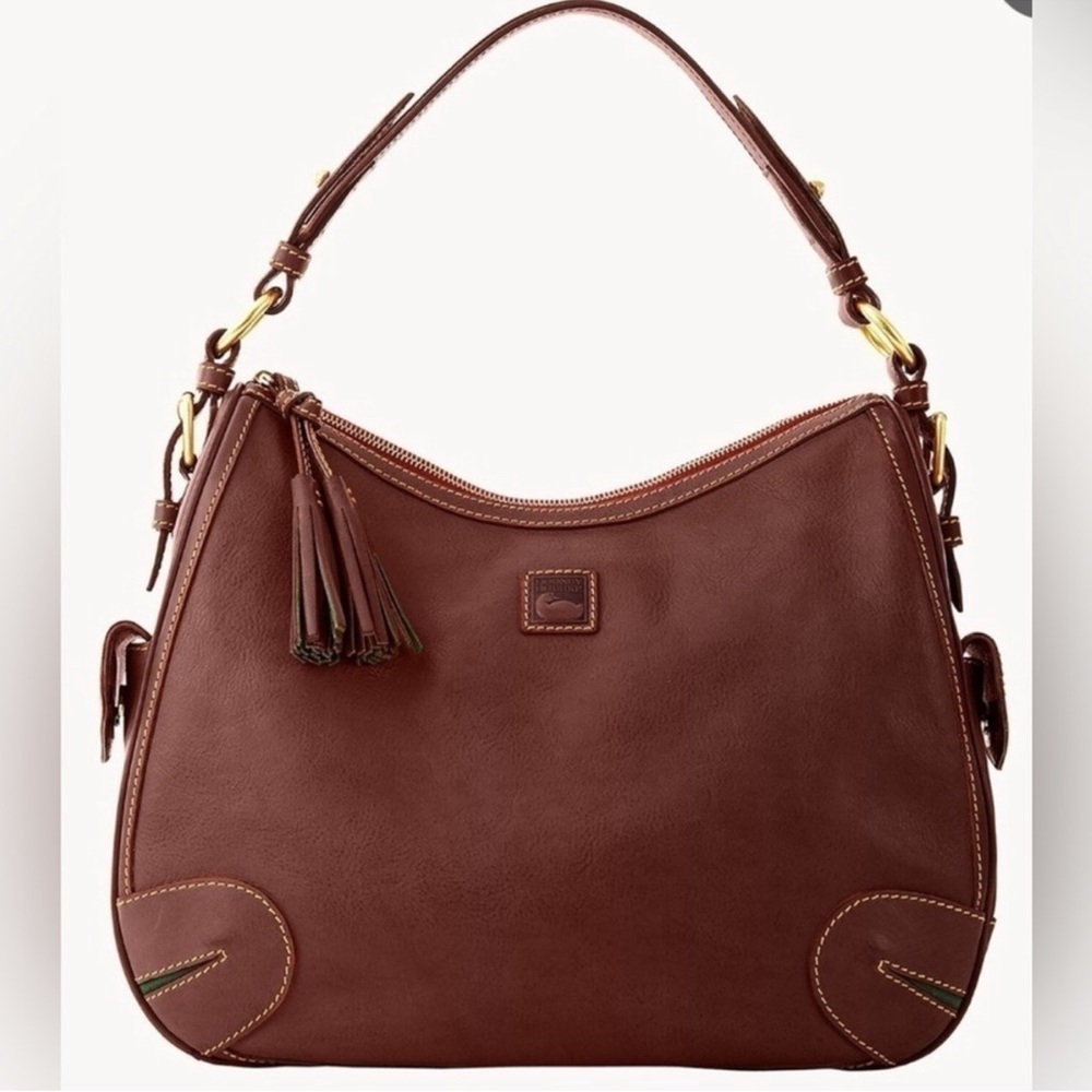 Dooney & Bourke Florentine Side Pocket Hobo Bag Italian Brown Leather